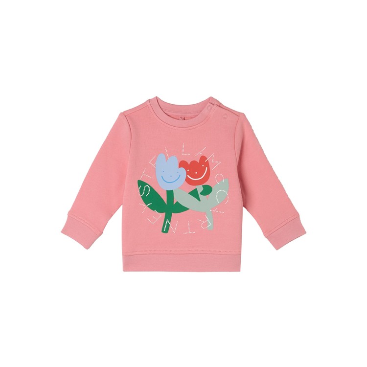 STELLA McCARTNEY Felpa rosa con stampa multicolor neonata