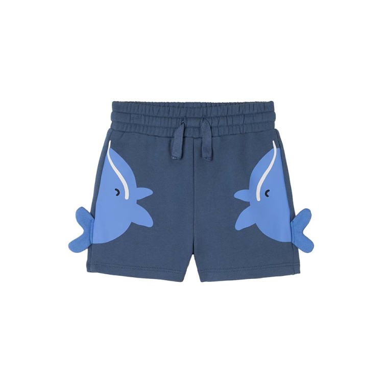 STELLA McCARTNEY Shorts blu navy con balene neonato