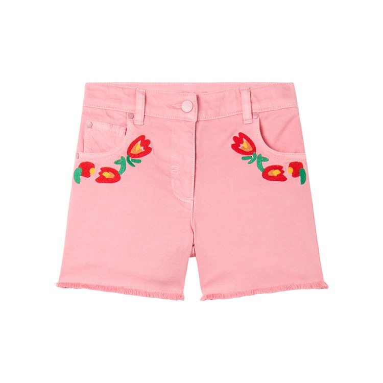 STELLA McCARTNEY Shorts rosa con ricamo fiori bambina