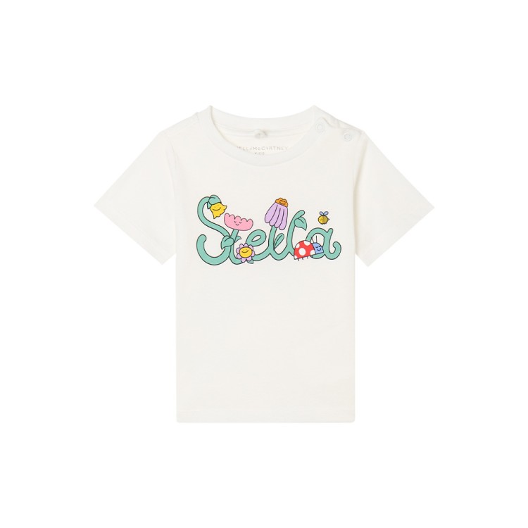 STELLA McCARTNEY T-shirt bianca con logo floreale neonata