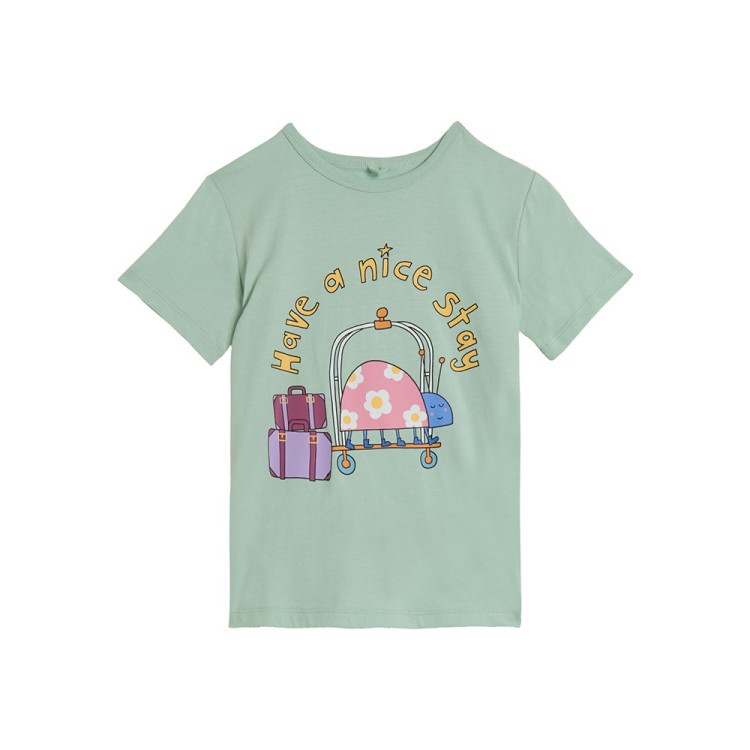 STELLA McCARTNEY T-shirt verde con stampa multicolor bambina
