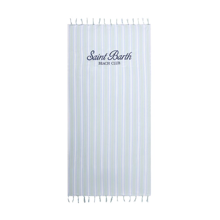 SAINT BARTH Telo mare a righe verdi con logo bambini