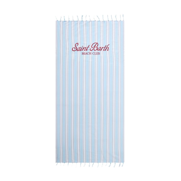 SAINT BARTH Telo mare a righe celesti con logo bambini