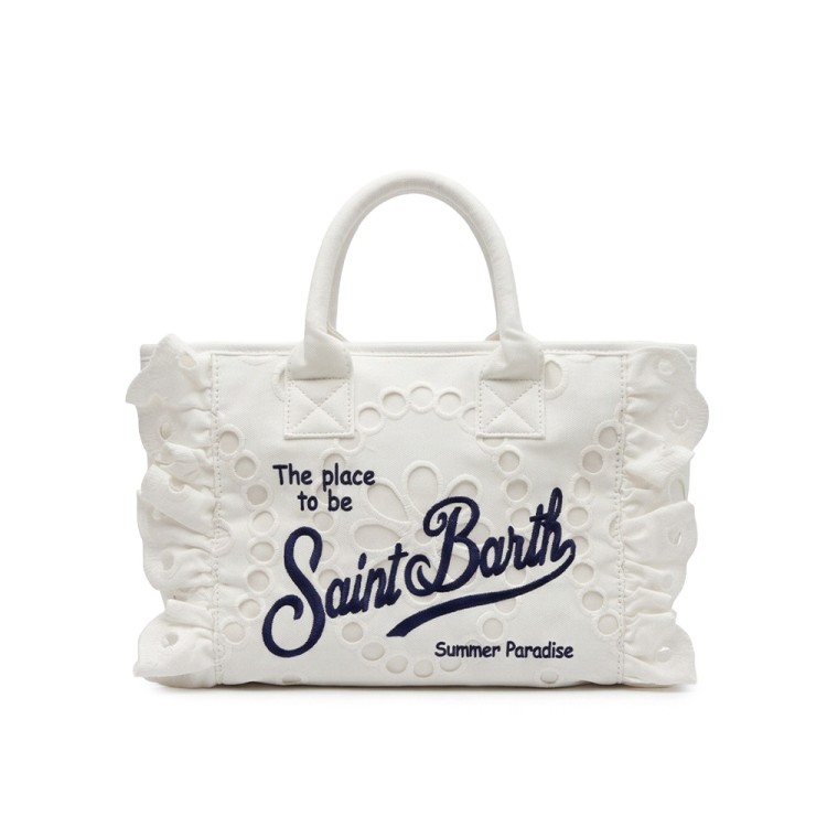 SAINT BARTH Borsa Colette bianca con logo blu bambina