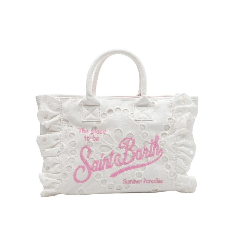 SAINT BARTH Borsa Colette bianca con logo rosa bambina