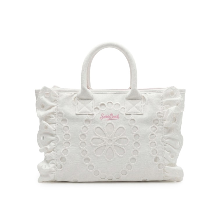 SAINT BARTH Borsa Colette bianca con logo rosa bambina