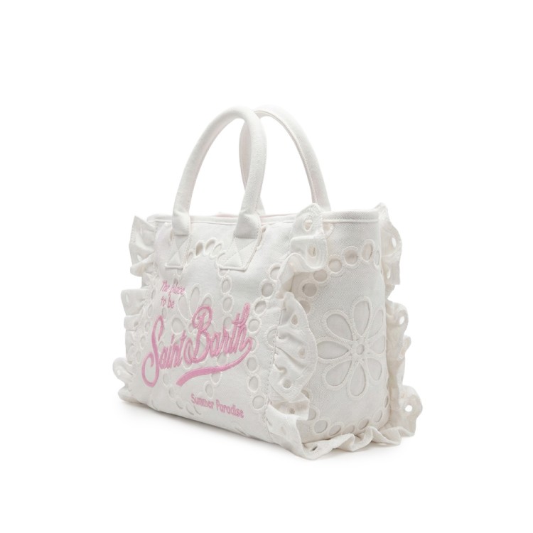 SAINT BARTH Borsa Colette bianca con logo rosa bambina