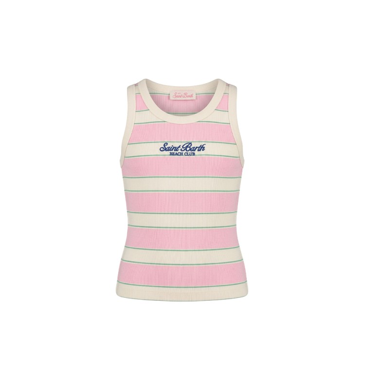 SAINT BARTH Canotta a righe rosa con ricamo bambina