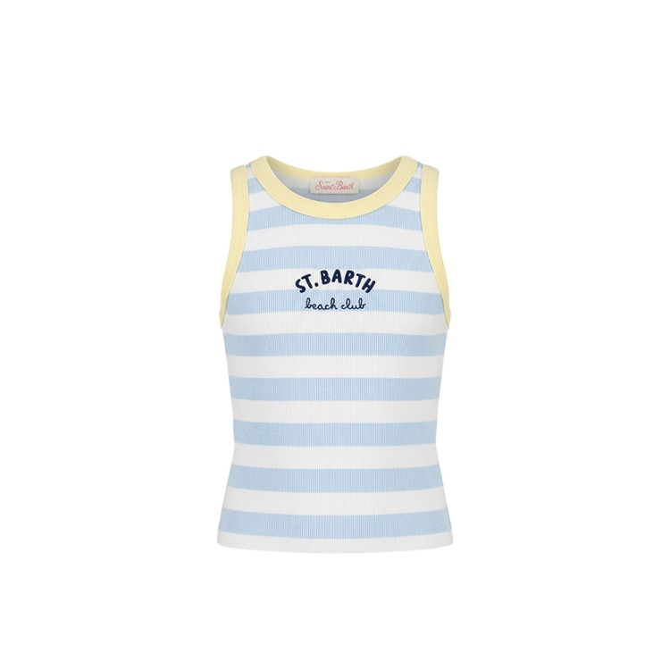 SAINT BARTH Canotta a righe celesti con ricamo bambina