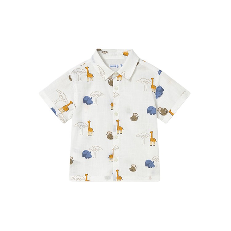 MAYORAL Camicia bianca stampa multicolor neonato