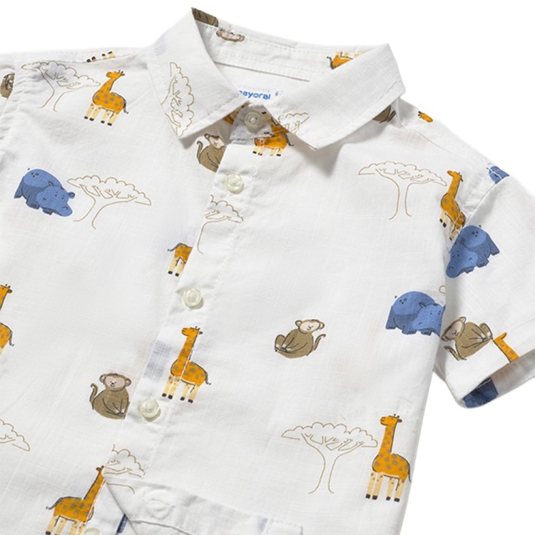 MAYORAL Camicia bianca stampa multicolor neonato