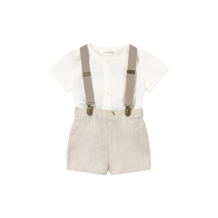 MAYORAL NEWBORN Completo beige con bretelle neonato
