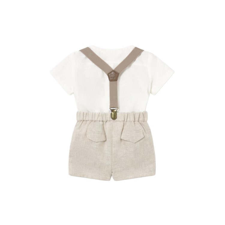 MAYORAL NEWBORN Completo beige con bretelle neonato