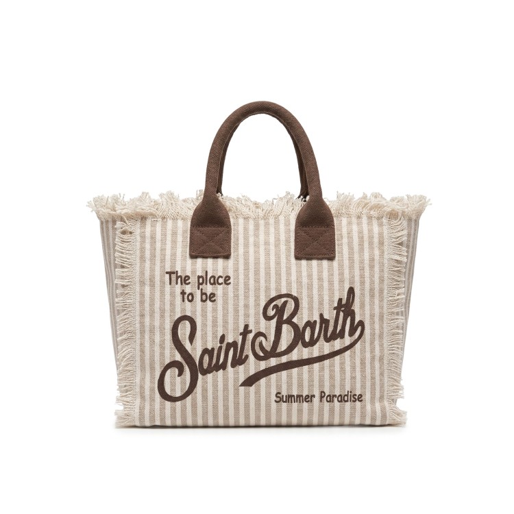 SAINT BARTH Borsa Colette beige a righe bambina