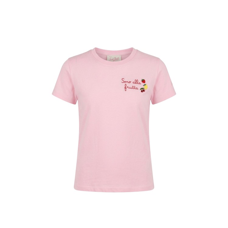 SAINT BARTH T-shirt rosa "sono alla frutta" con charms bambina