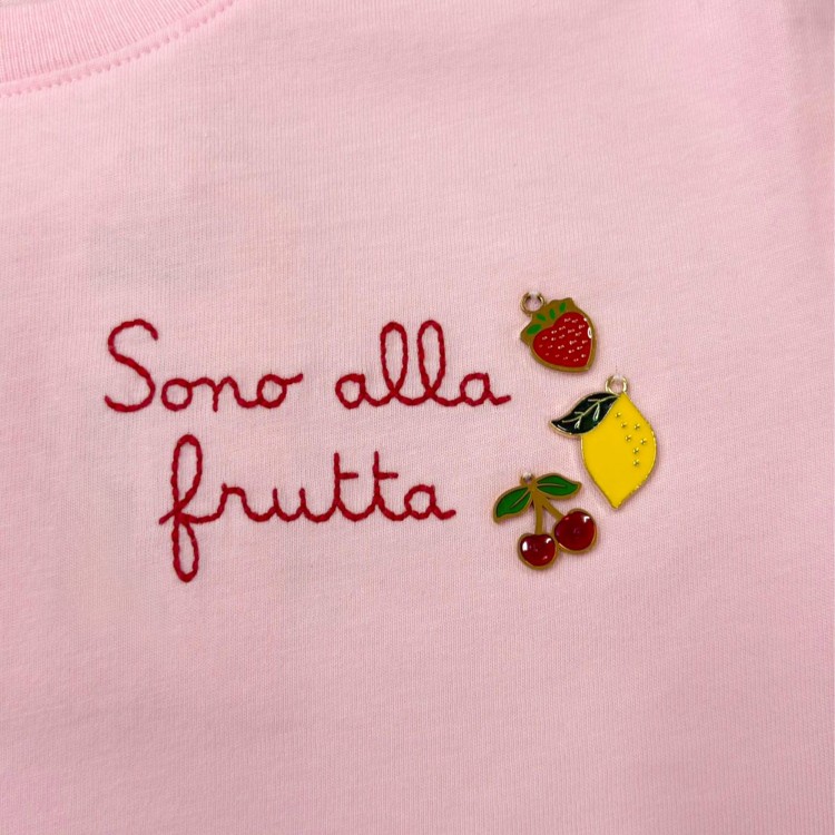SAINT BARTH T-shirt rosa "sono alla frutta" con charms bambina