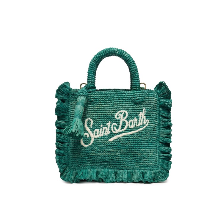 SAINT BARTH Borsa Volant verde in rafia bambina
