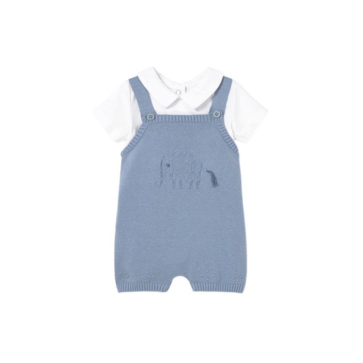 MAYORAL NEWBORN Completo azzurro tricot con salopette neonato