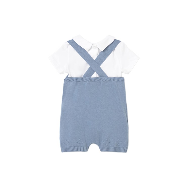 MAYORAL NEWBORN Completo azzurro tricot con salopette neonato