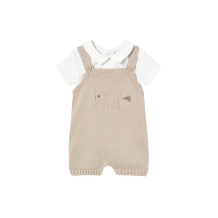 MAYORAL NEWBORN Completo beige tricot con salopette neonato