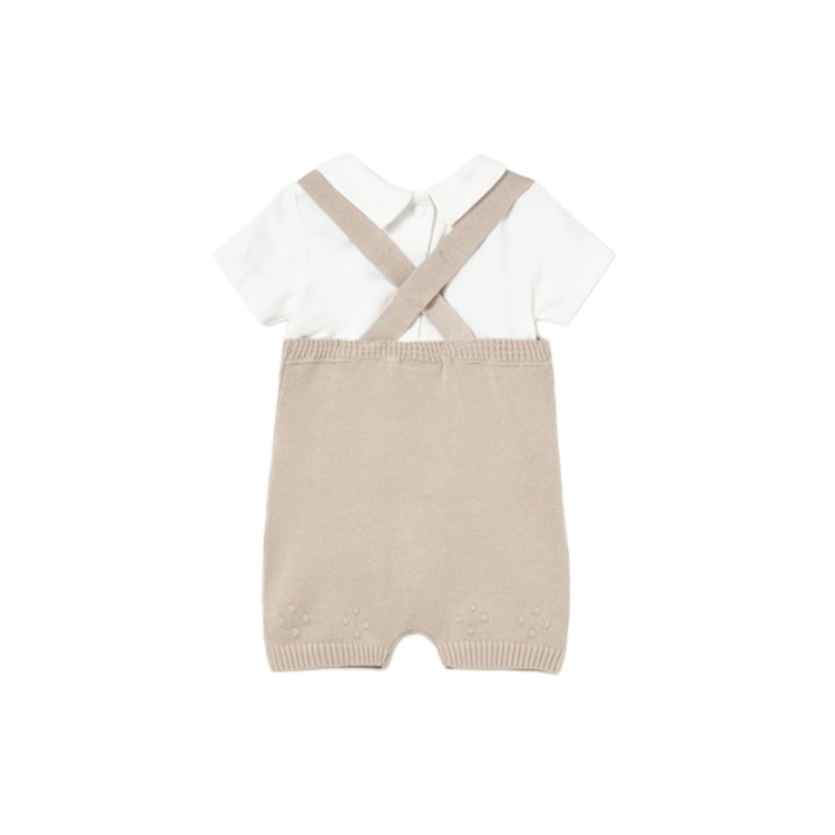 MAYORAL NEWBORN Completo beige tricot con salopette neonato