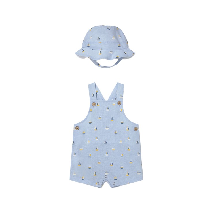 MAYORAL NEWBORN Completo celeste salopette e cappello neonato