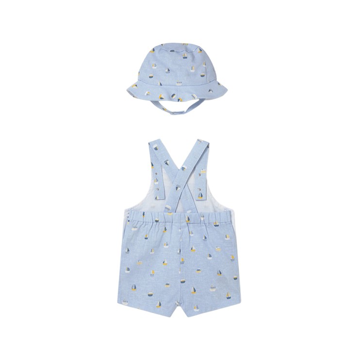 MAYORAL NEWBORN Completo celeste salopette e cappello neonato