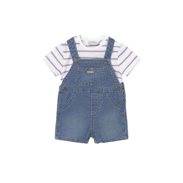 MAYORAL NEWBORN Completo con salopette in denim neonato