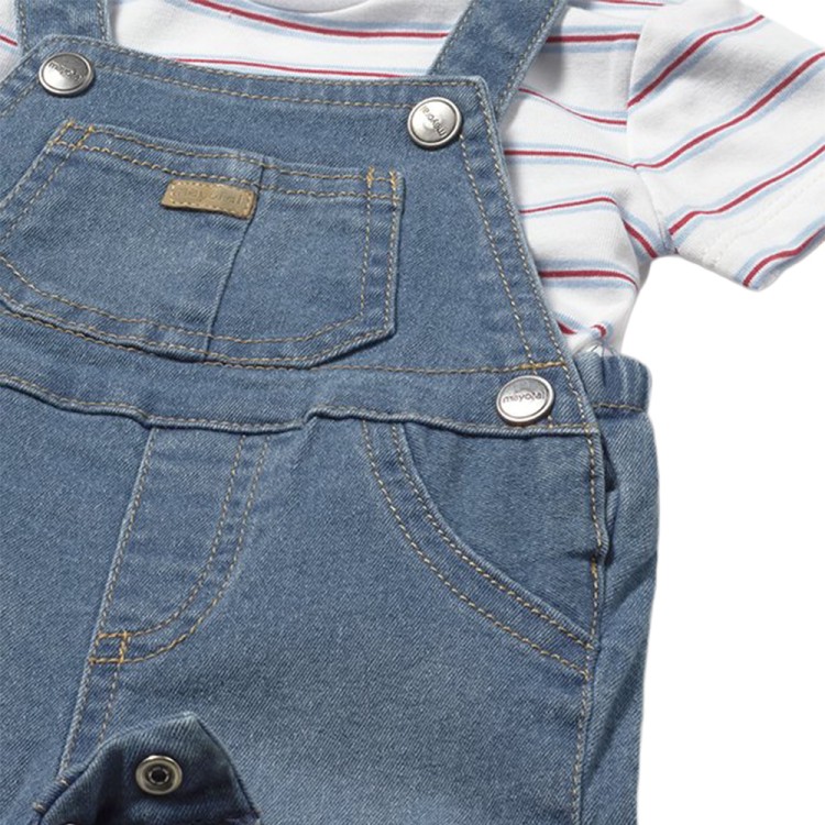 MAYORAL NEWBORN Completo con salopette in denim neonato