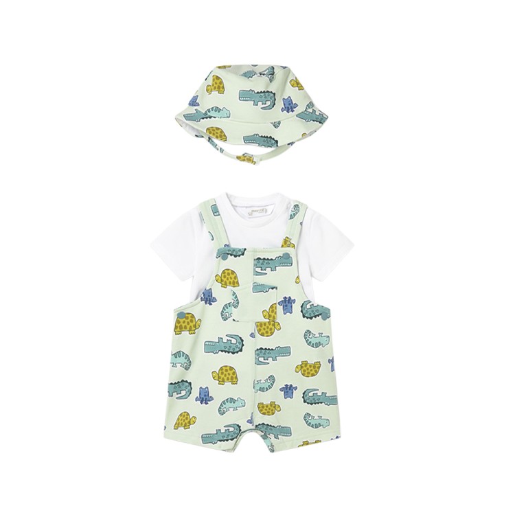 MAYORAL NEWBORN Completo verde salopette e cappello neonato