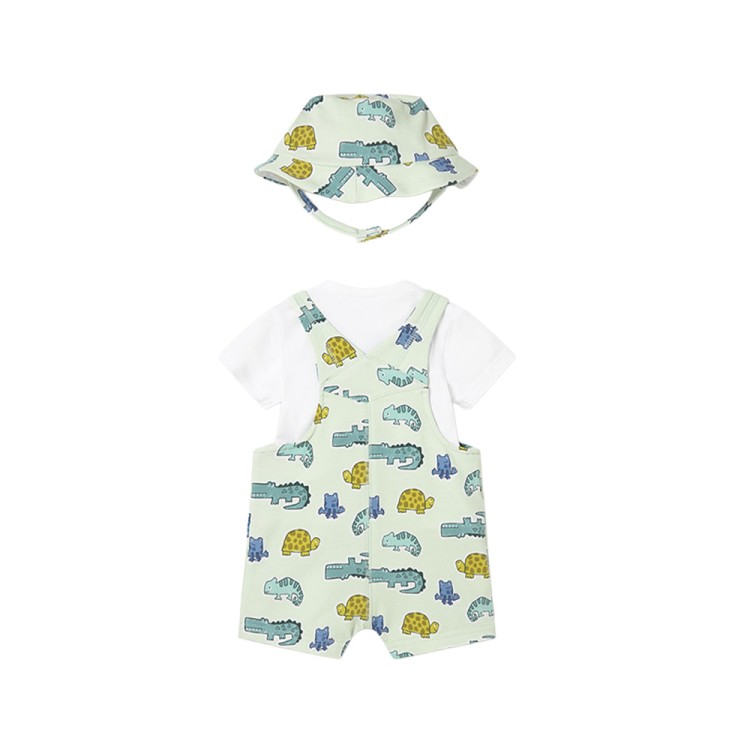 MAYORAL NEWBORN Completo verde salopette e cappello neonato