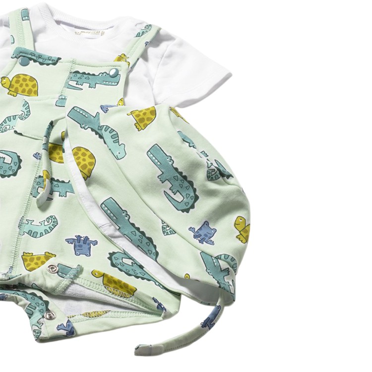 MAYORAL NEWBORN Completo verde salopette e cappello neonato