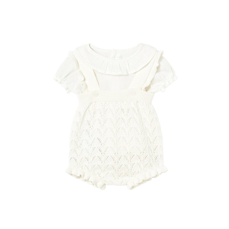 MAYORAL NEWBORN Completo panna tricot con salopette neonata