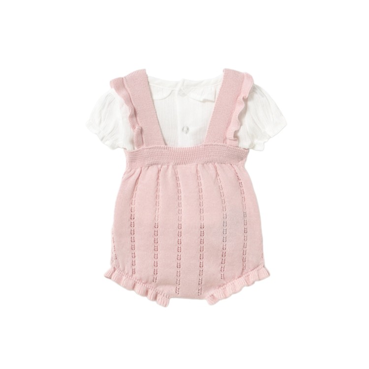MAYORAL NEWBORN Completo rosa tricot con salopette neonata