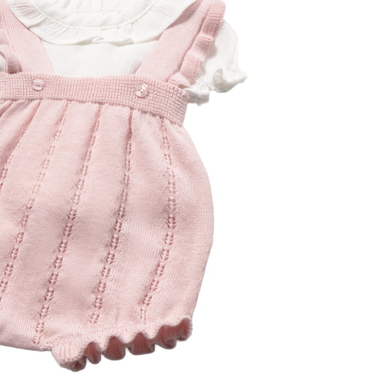 MAYORAL NEWBORN Completo rosa tricot con salopette neonata