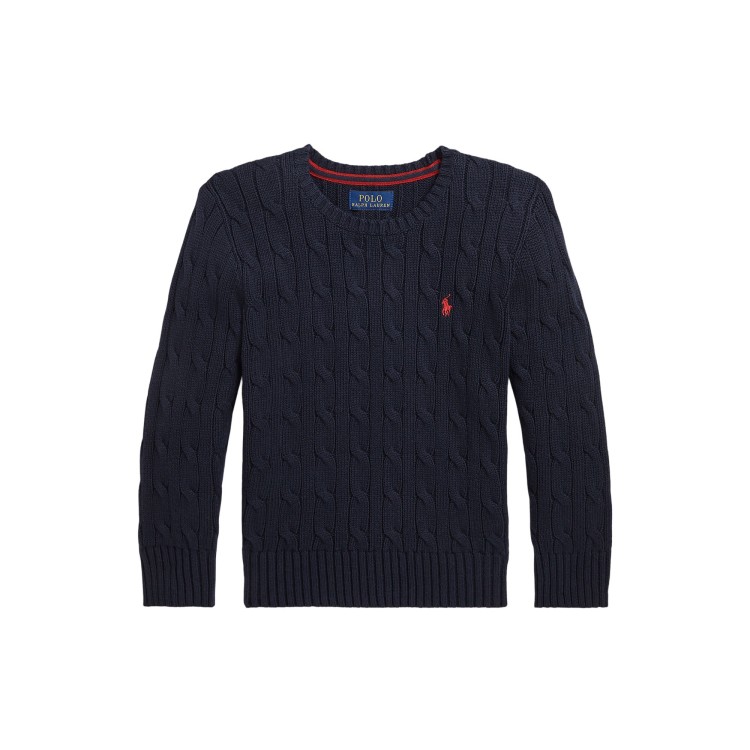 RALPH LAUREN Maglia blu in cotone a trecce bambini