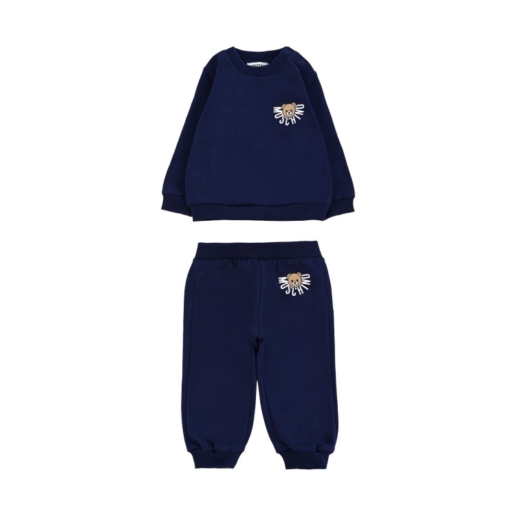 MOSCHINO Set felpa e pantaloni blu navy neonati