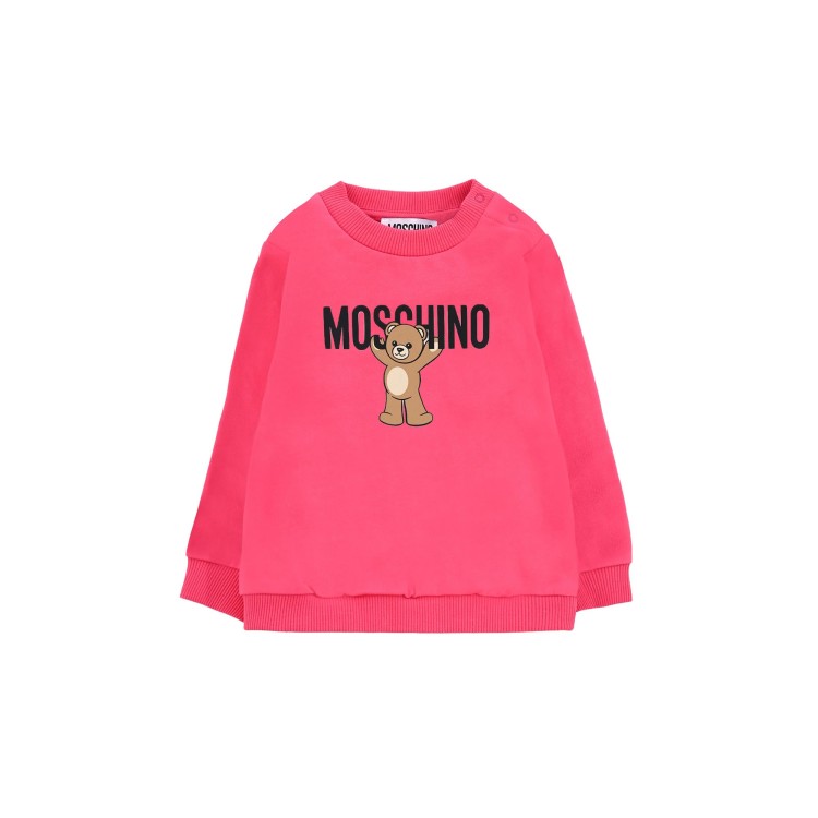 MOSCHINO Felpa fucsia girocollo con Moschino Bear neonata