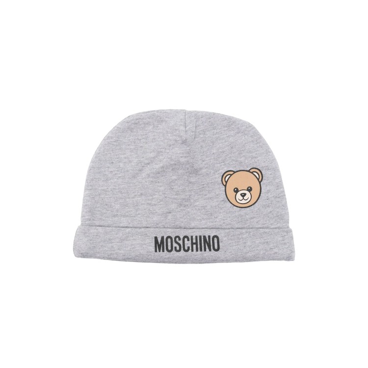 MOSCHINO Cappello grigio con logo e Teddy Bear neonati