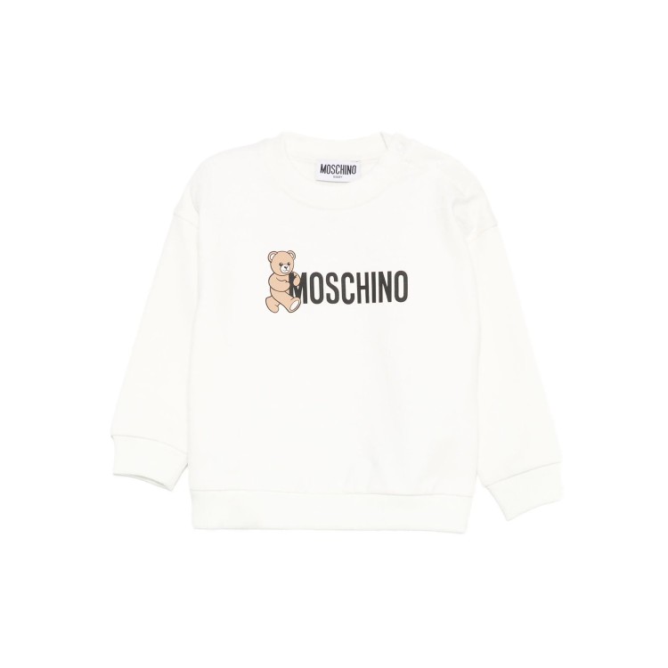 MOSCHINO Felpa bianca girocollo con Moschino Bear neonati