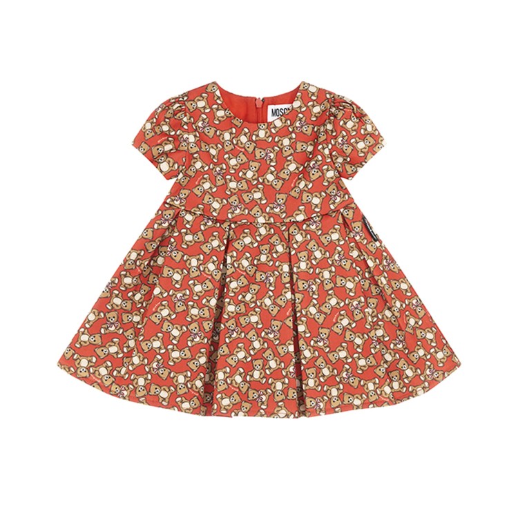 MOSCHINO Abito rosso con orsetti all-over neonata