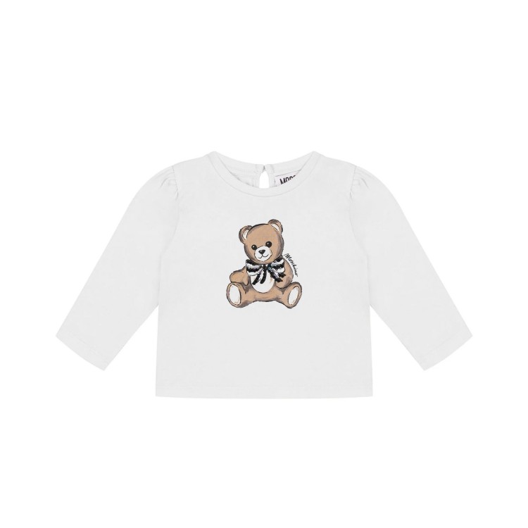 MOSCHINO T-shirt bianca a maniche lunghe Moschino Bear neonata