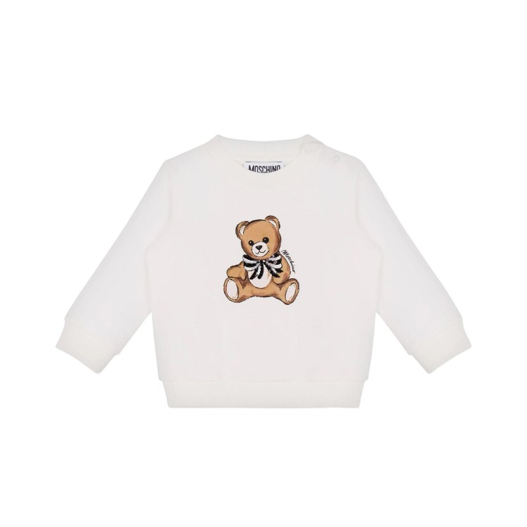 MOSCHINO Felpa bianca girocollo con Moschino Bear neonata