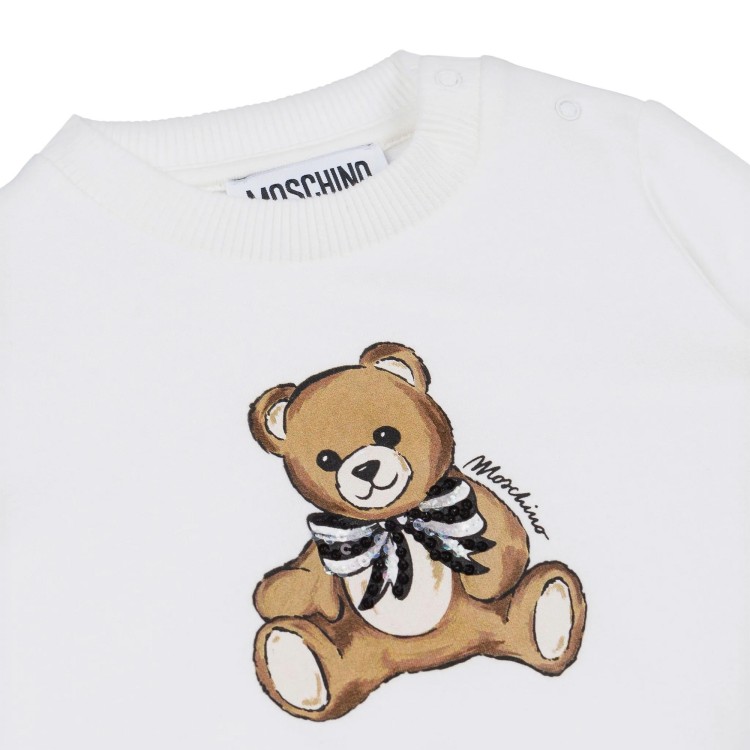 MOSCHINO Felpa bianca girocollo con Moschino Bear neonata