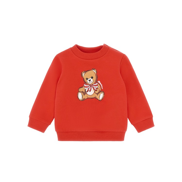 MOSCHINO Felpa rossa girocollo con Moschino Bear neonata