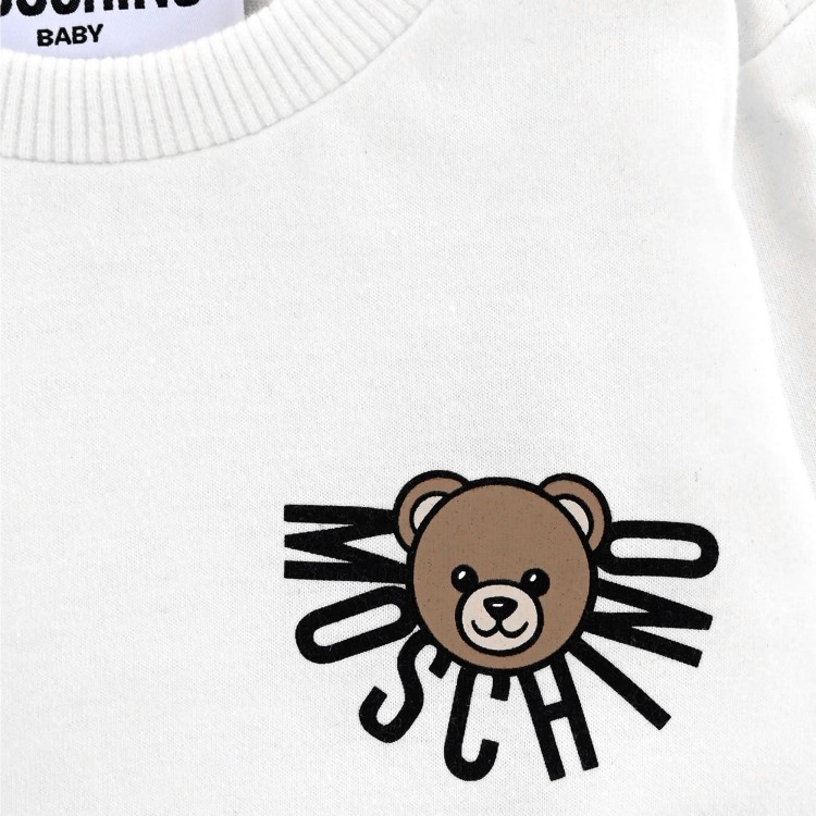 MOSCHINO T-shirt bianca a maniche lunghe logo neonati