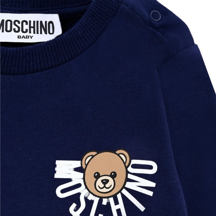 MOSCHINO T-shirt blu a maniche lunghe logo neonati