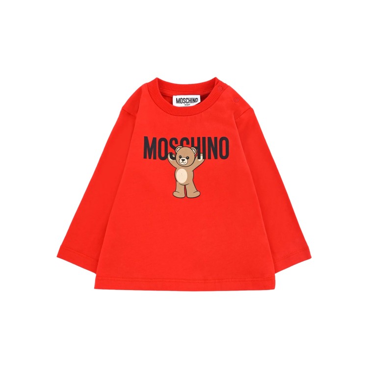 MOSCHINO T-shirt rossa a maniche lunghe Moschino Bear neonati