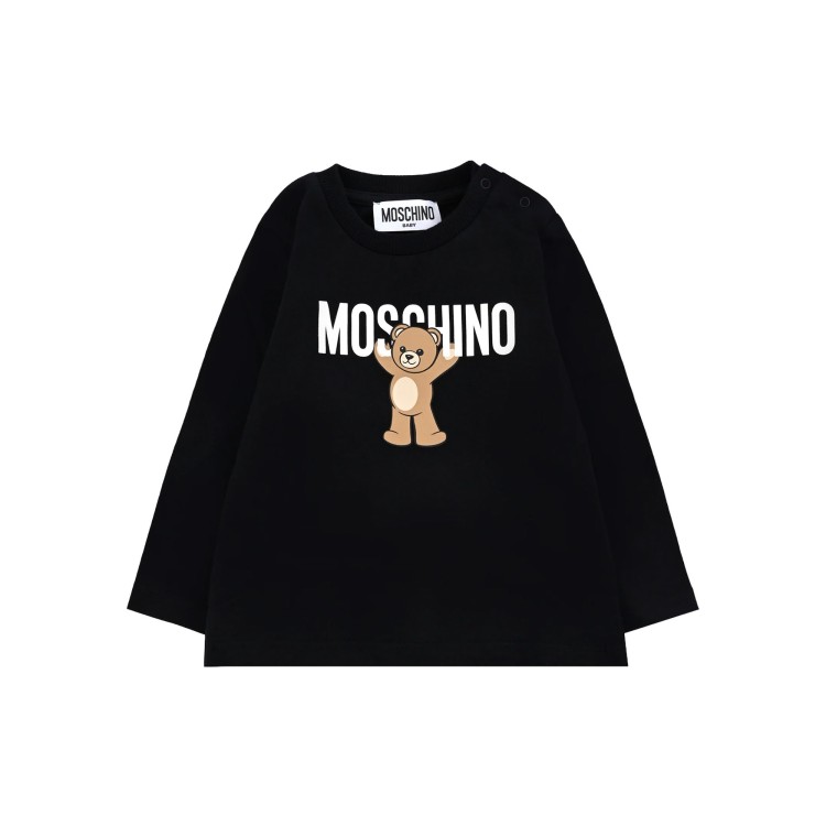 MOSCHINO T-shirt nera a maniche lunghe Moschino Bear neonati