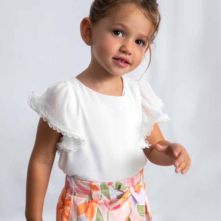 MAYORAL T-shirt panna chiffon con merletto bambina